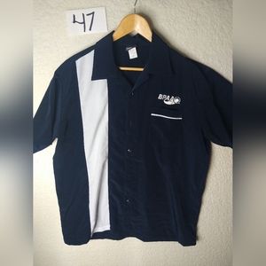 Be Retro Clothing Made Is USA Blue White Bowling Shirt Size Large Embroidered